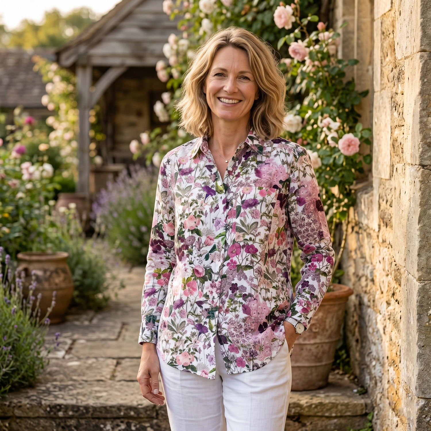 Tilly Linen Shirt - Blush Blooms